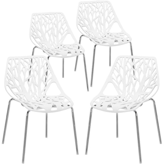 Modern Stackable Chair Set of 4,Kitchen White Dining Chairs,Birch Sapling Comfy Chairs for Dining Room,Living Room,Waiting Room (White)