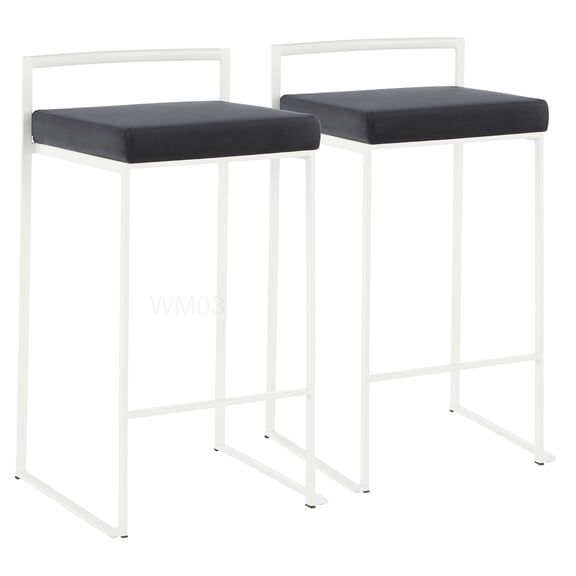 Modern Stackable Counter Height Stools, Set of 2 with Velvet Cushion in Black and White