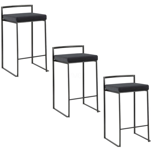 Modern Stackable Counter Stools Set of 3 with Black Velvet Cushion for Kitchen Island Seating
