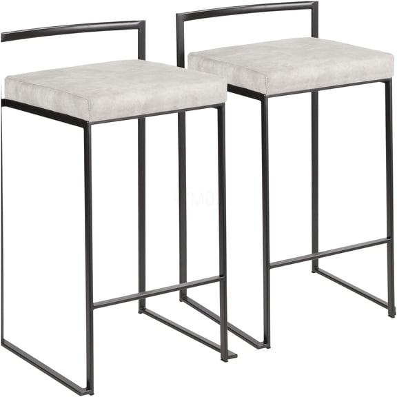 Modern Stackable Counter Stools with Cushioned Seat, Set of 2, Black Frame and Grey Fabric