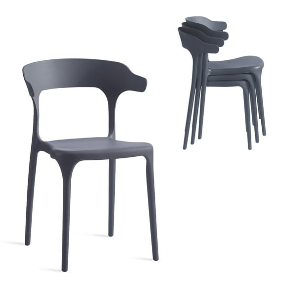 Xdeco Modern Dining Chairs Set of 4, Stackable Plastic Chair with Anti-Slip for Indoor/Outdoor, Home, Kitchen, Office, Living Room, No Assemably, Gray