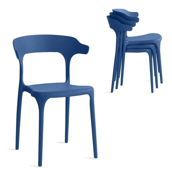 Xdeco Modern Dining Chairs Set of 4, Stackable Plastic Chair with Anti-Slip for Indoor/Outdoor, Home, Kitchen, Office, Living Room, No Assemably, Blue