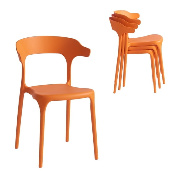 Xdeco Modern Dining Chairs Set of 4, Stackable Plastic Chair with Anti-Slip for Indoor/Outdoor, Home, Kitchen, Office, Living Room, No Assemably, Orange