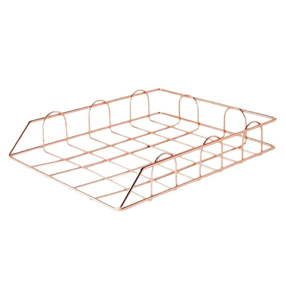 Modern Stackable File Folder Rack Metal Wire Letter Tray Organizer Rose Gold