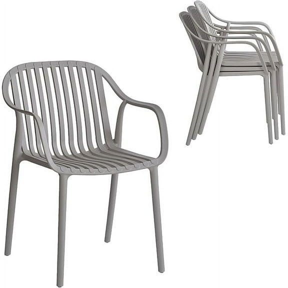 XDECO Stackable Dining Chairs Set, Breathable Modern Indoor/Outdoor Chair with Armrests & Backrest for Patios, Cafes,Home/Commercial Use, 250lbs Heavy Duty, Grey