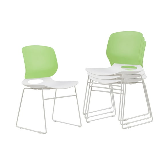 Modern Stacking Chairs Set of 4 in White+Blue or White+Green with Polypropylene Seat and Fiberglass Reinforced Back, 18.9 x 19.7 x 34.45 Inches