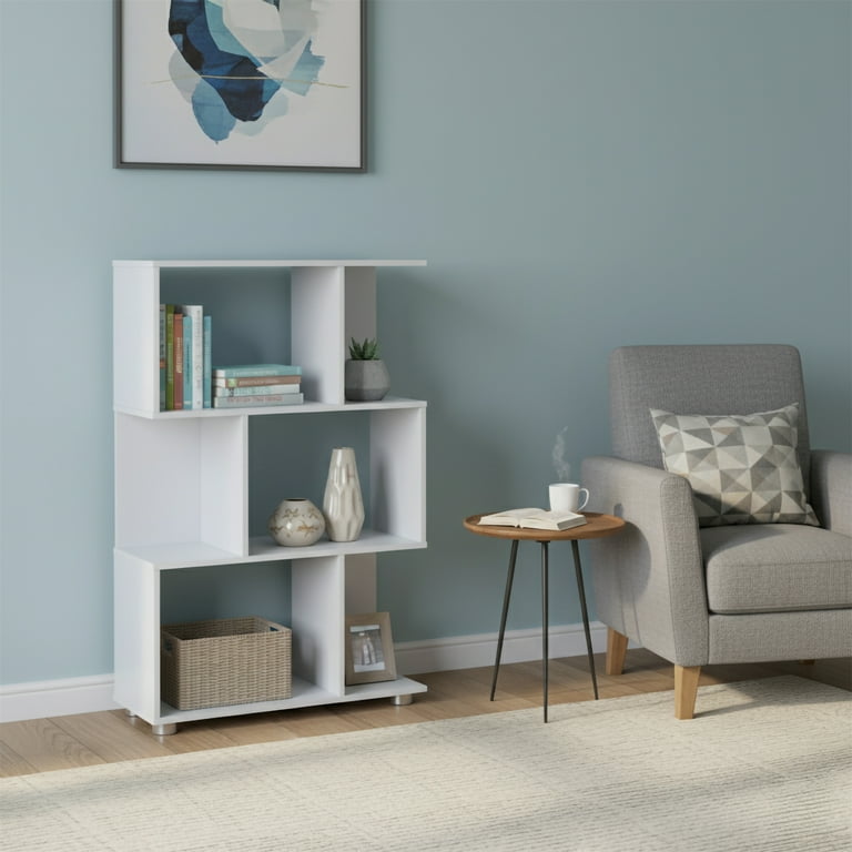 Modern Staggered 3-Shelf Manor Bookcase, White - Walmart.com