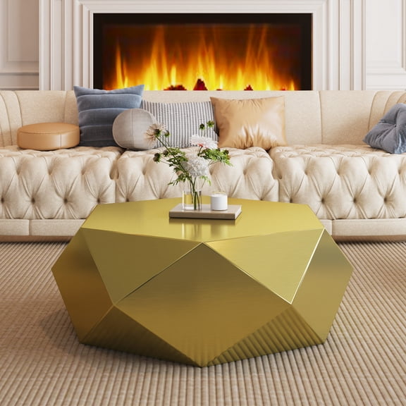 Modern Stainless Steel Coffee Table, Geometric End Table for Living Room, No Assembly
