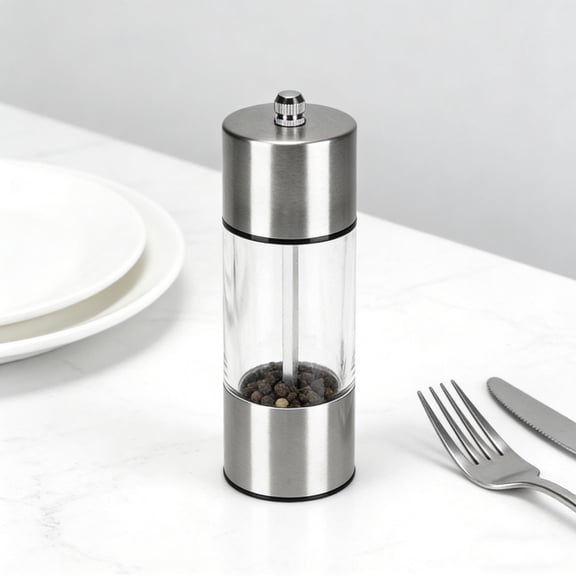 Modern Stainless Steel Pepper Grinder Set, Adjustable Coarseness Refillable Mill Clear Acrylic Easy Use, Spice Grinder for Kitchen Table Barbecue Dinner Parties