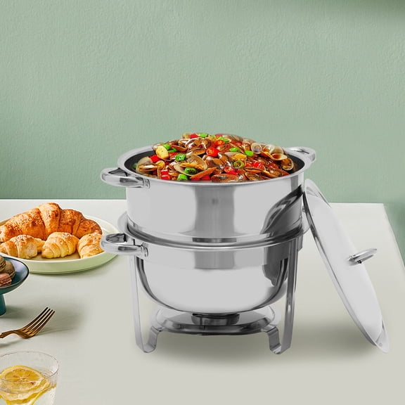 Modern Stainless Steel Round Chafing Dish W/Lid 14.2QT Buffet Server Chafer Food Warmer Gold, Silver