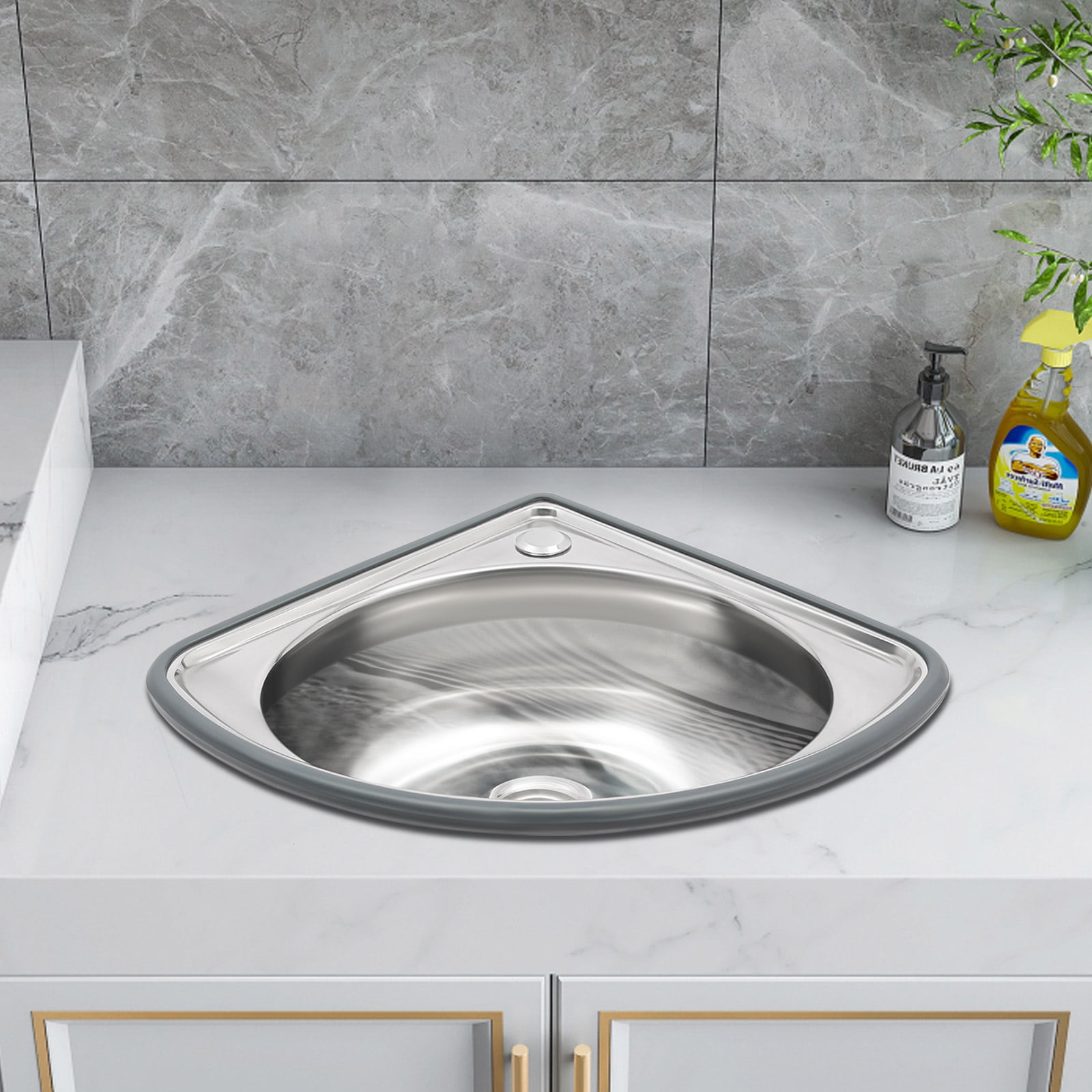 Modern Stainless Steel Small Wall Mount Corner Bathroom Sink W/Overflow Triangle for Homes, Restaurants