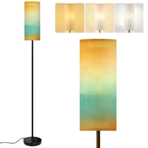 Modern Standing Floor Lamp Abstract Gradient Texture Art Warm Orange Yellow Teal Soft Blended Dimmable Metal Pole Lamp with Linen Lampshade for Living Room LED Bulb Included