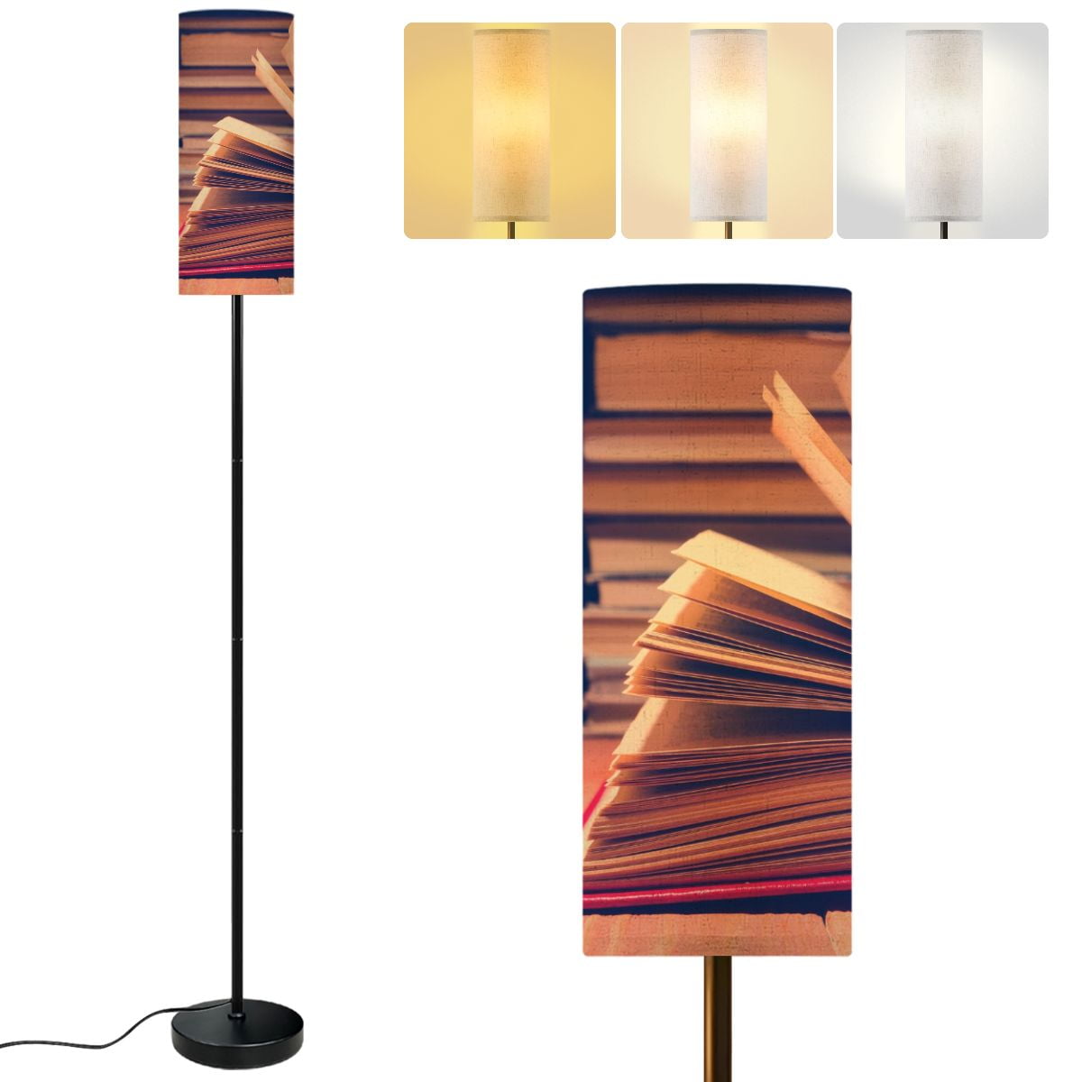 Modern Standing Floor Lamp Book opened library wooden shelf Education ...