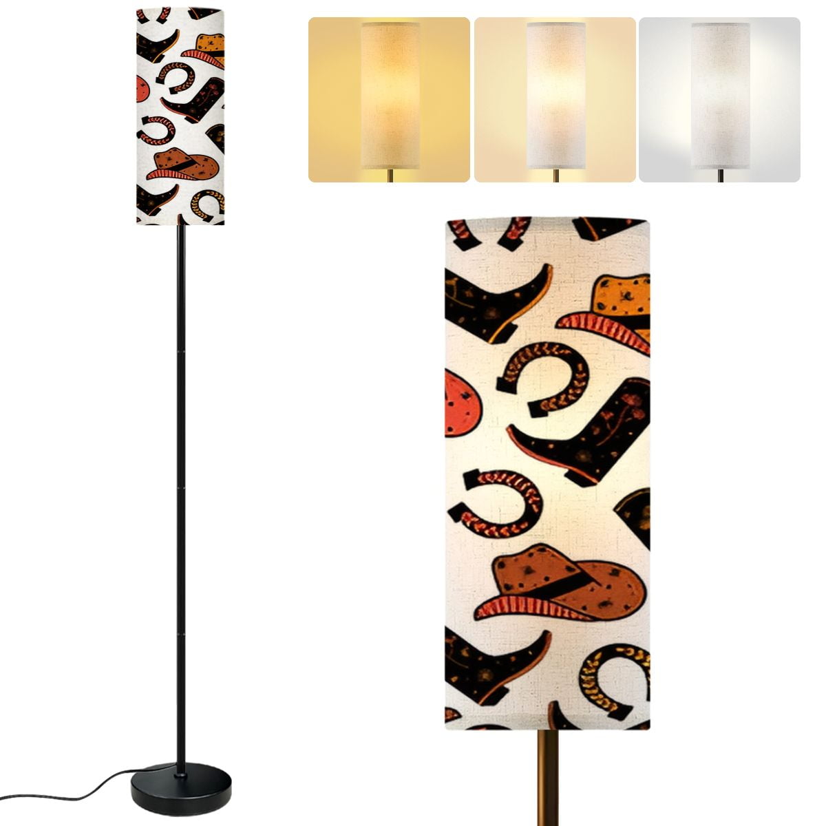 Modern Standing Floor Lamp Cowboy Horse Ranch seamless Cowboy boots hat ...