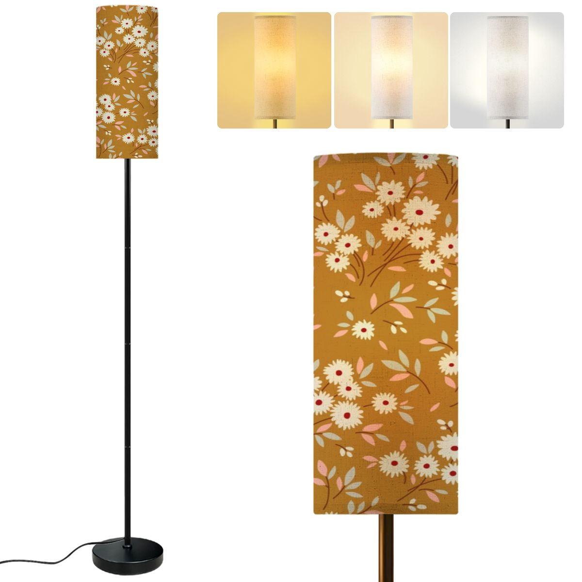 Modern Standing Floor Lamp Cute floral pattern small flower print ... - Textured Floor Lamps For Compact Rooms