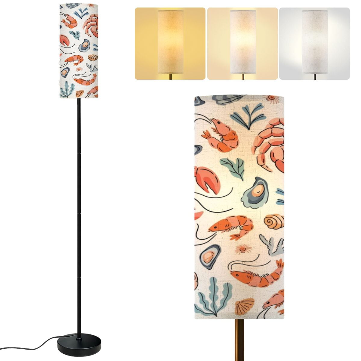 Modern Standing Floor Lamp Sea food seamless pattern Crab mussels ...