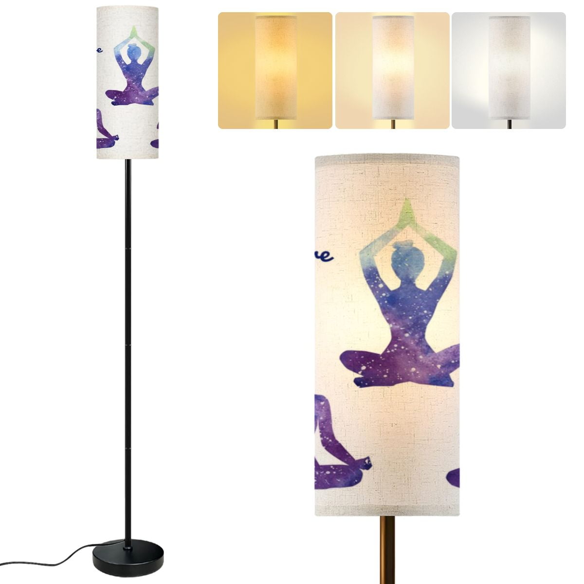 Modern Standing Floor Lamp Set shapes yoga women bright watercolor ...