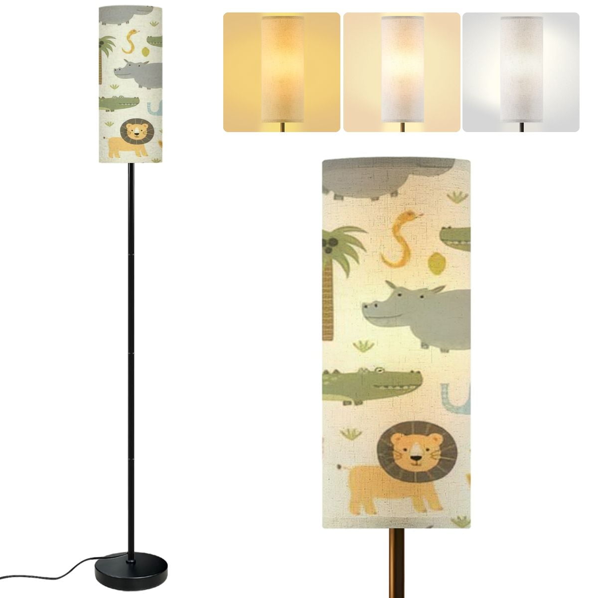 Modern Standing Floor Lamp animals seamless cute hippo crocodile lion ...