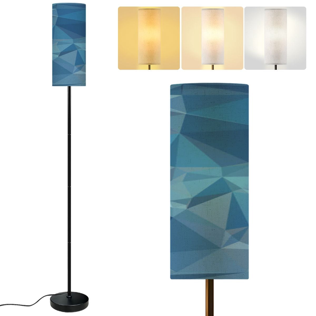 Modern Standing Floor Lamp cubist style triangular mosaic shades blue ...