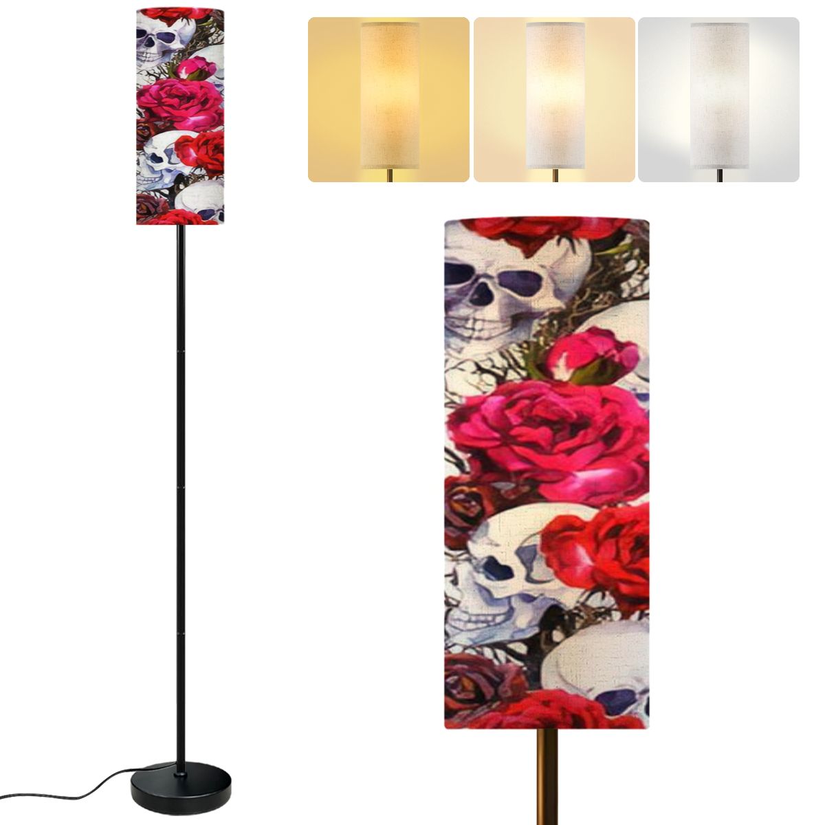 Modern Standing Floor Lamp skulls rose flowers branches Seamless border ...
