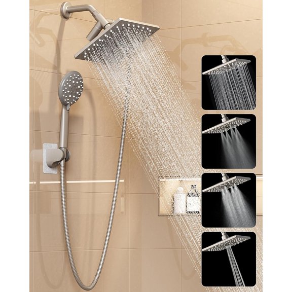 Modern Starlight Square Rainfall Shower Head with Handheld 5-Mode Spray and Detachable Hose