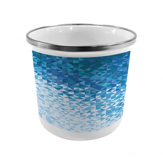 Modern Steel Camping Mug, Geometrical Image with Mosaic Digital Vector Vivid Ombre Colored Image, Printed Thermal Cup for Camping and Outdoor Activities, by Ambesonne