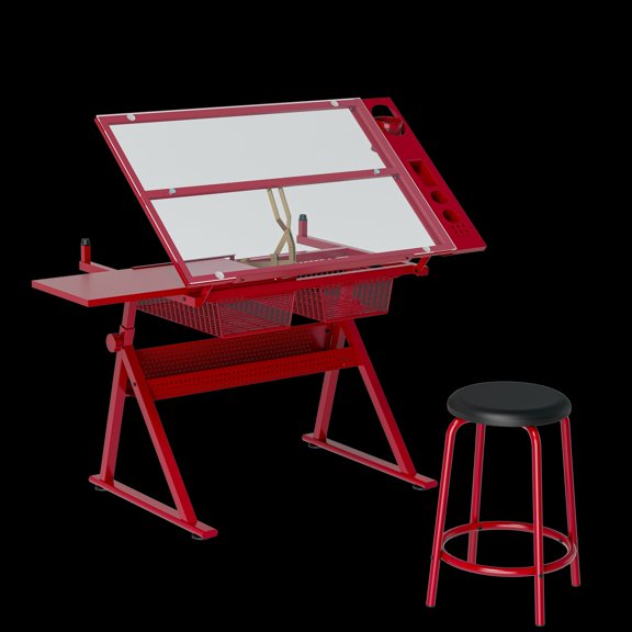 Modern Steel Frame Computer Writing Desk, Home Office Workstation in Red