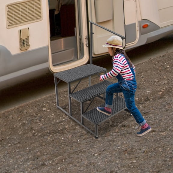 Modern Step Ladder with Safety Handrail, Triangular Structure for Stability, 20.08in Step Height, Great for Stages and Home Decorative Use