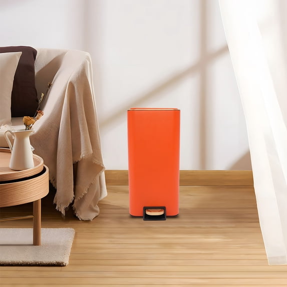 Modern Step On Garbage Bin 12L Step Trash Bin Orange Foot Pedal Trash Can Home For The Kitchen, Bedroom, Living Room, Study