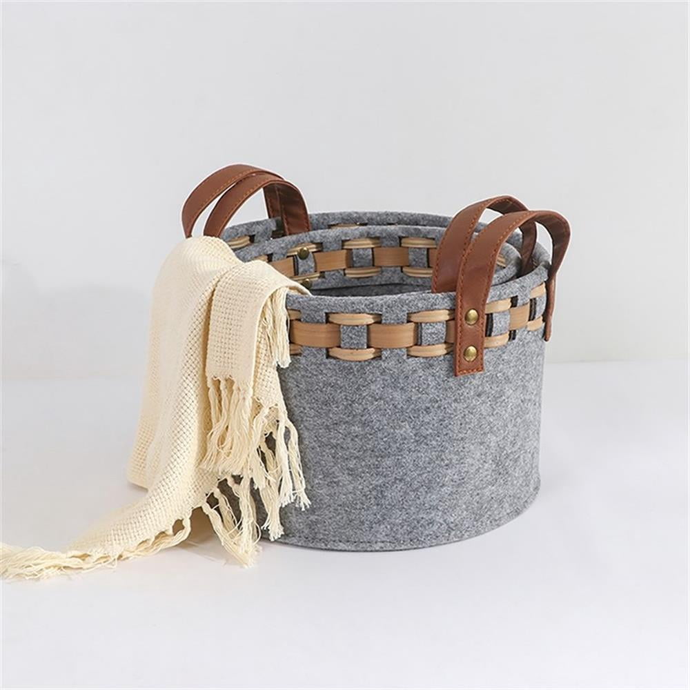 Modern Storage Basket With Faux Leather Handles Set of 3 - Walmart.com