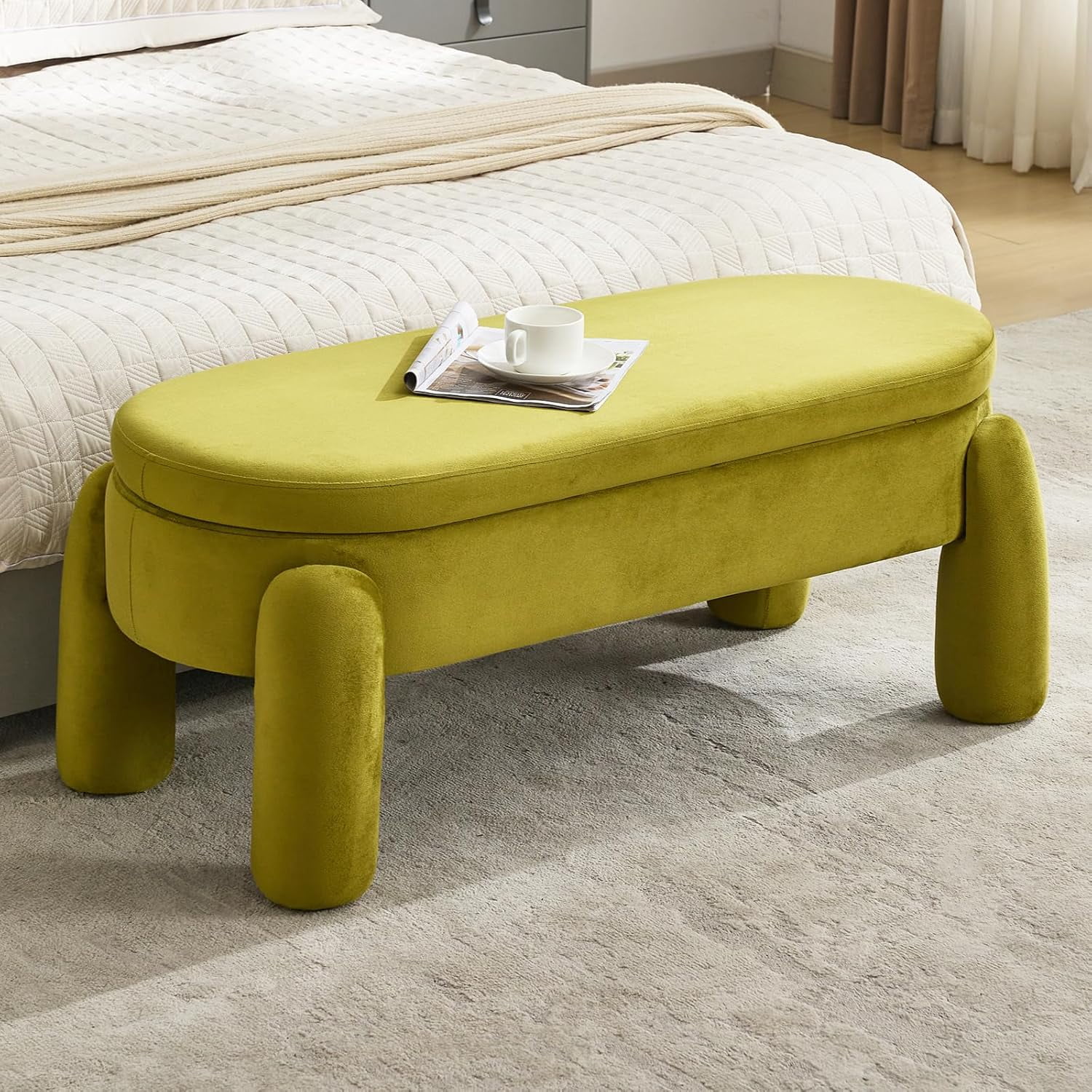 Modern Storage Bench End of Bed Stool 45 Inch Ottoman Bench Upholstered ...