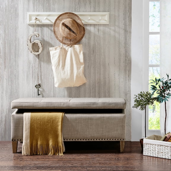 Modern Storage Bench | Soft Close Lid for Safe and Quiet Opening, Storage Space | Button Tufted Design, Black - Finished Birch Legs | Cures Lack of Organized Storage