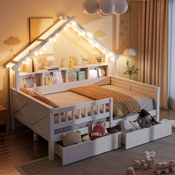 Modern Storage Cabinet with 2 Drawers & None Shelves, MDF Build, LED-Lit White a LED light that your child can wrap around the roof or eaves of