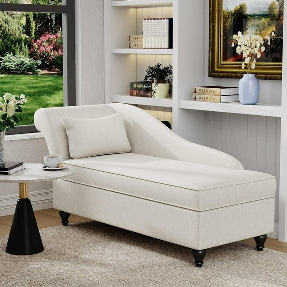 Modern Storage Chaise Lounge Indoor Fabric Chaise Lounges Chair Sleeper Lounge Sofa Recliner Chair for Bedroom Office Living Room&Small Apartment SEAT Size 48Lx 24 Wx 17 Hinch Left Arm Beige