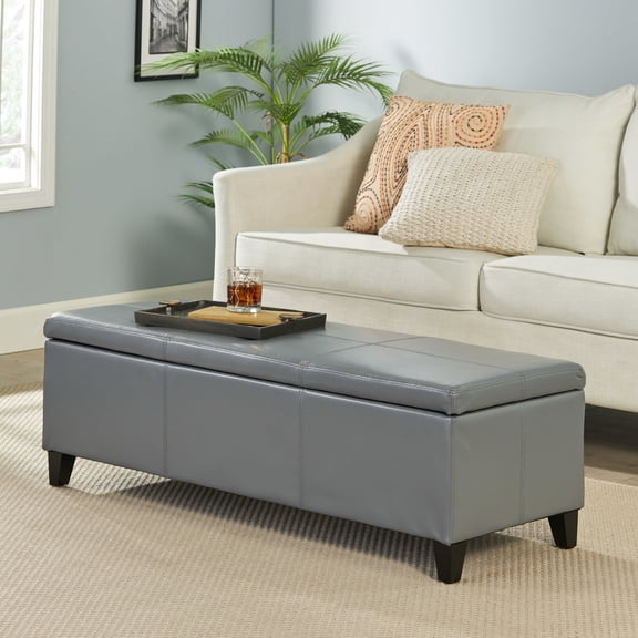 Modern Storage In Grey Pu Upholstery - With Soft Close And Hinges, 50.78”w X 17.39”d 16.3”h Upholstered Bench Contemporary Stylish Look, 16.3”h, Adds A Chic Touch To Your Room