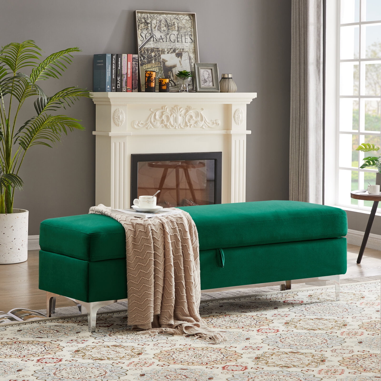 Modern Storage Loveseat Sofa Bench with Flip Top Multi functional 2 Seater Ottoman Bench with Metal Legs Foot Stool for Living Room Bedroom