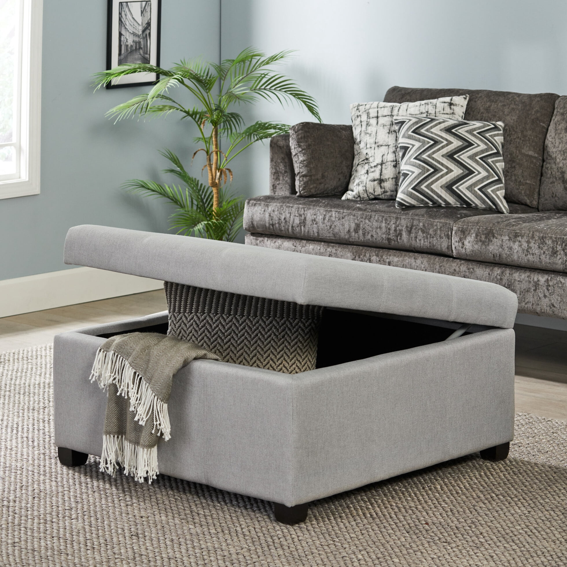 Modern Storage Ottoman, Upholstered Small Ottoman with Storage, Storage ...