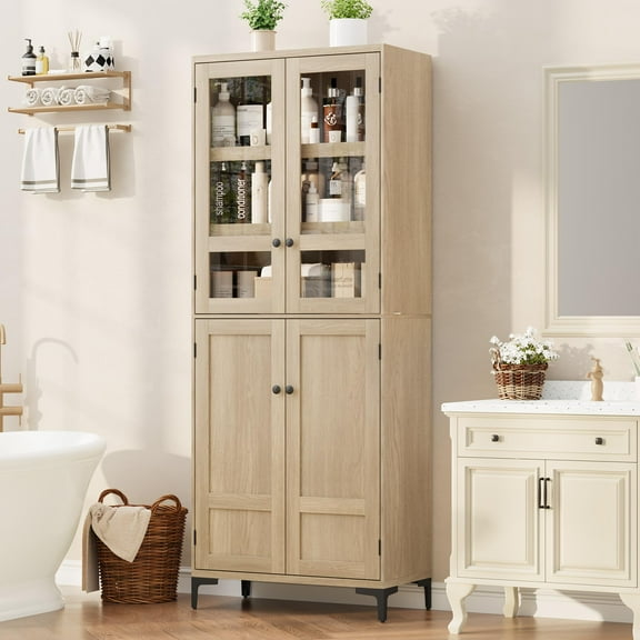 Modern Storage Solution: 71" 5-Tier Frosted Glass Cabinet | Versatile Pantry with Adjustable Shelves for Discreet Elegance in Any Room