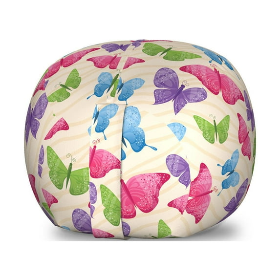 Modern Storage Toy Bag Chair, Colorful Butterflies in Vibrant Tones Moths Wings Girls Design, Stuffed Animal Organizer Washable Bag, Large Size, Multicolor, by Ambesonne