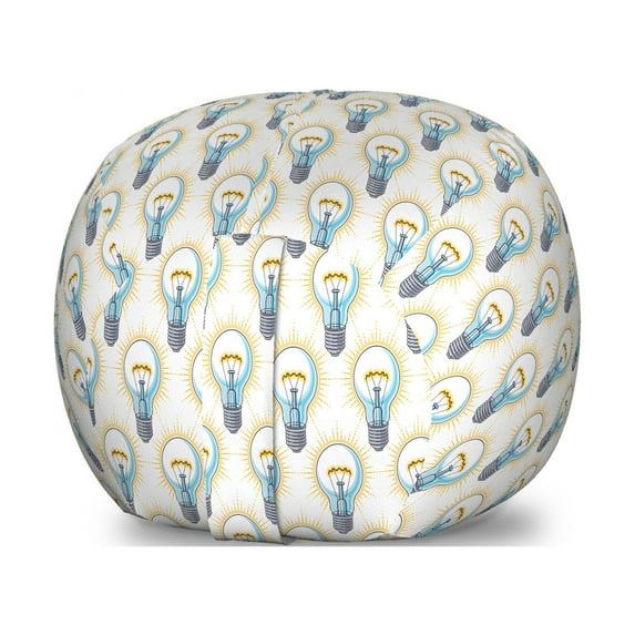 Modern Storage Toy Bag Chair, Continuous Electric Lamp Drawings Modern Pattern, Stuffed Animal Organizer Washable Bag, Small Size, Ivory Multicolor, by Ambesonne