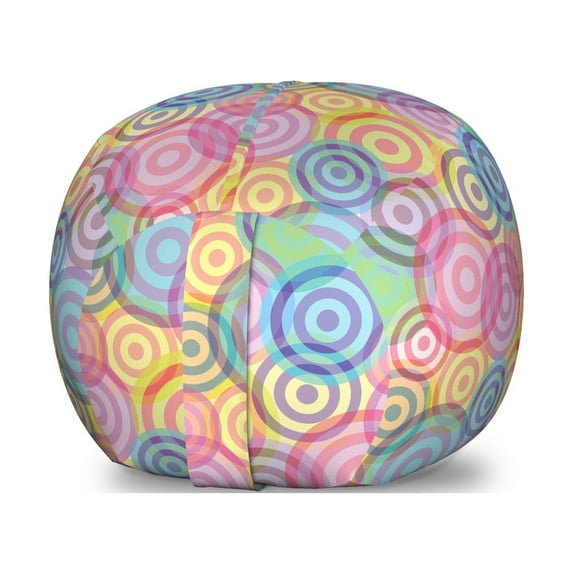 Modern Storage Toy Bag Chair, Geometric Circles Rounds in Vivid Colors Retro Design with Abstract Background Print, Stuffed Animal Organizer Washable Bag, Small Size, Multicolor, by Ambesonne