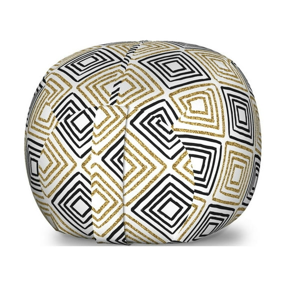 Modern Storage Toy Bag Chair, Nested Square Shaped Lines with Minimalist Simple Design Geometric Print, Stuffed Animal Organizer Washable Bag, Large Size, Black White Yellow, by Ambesonne