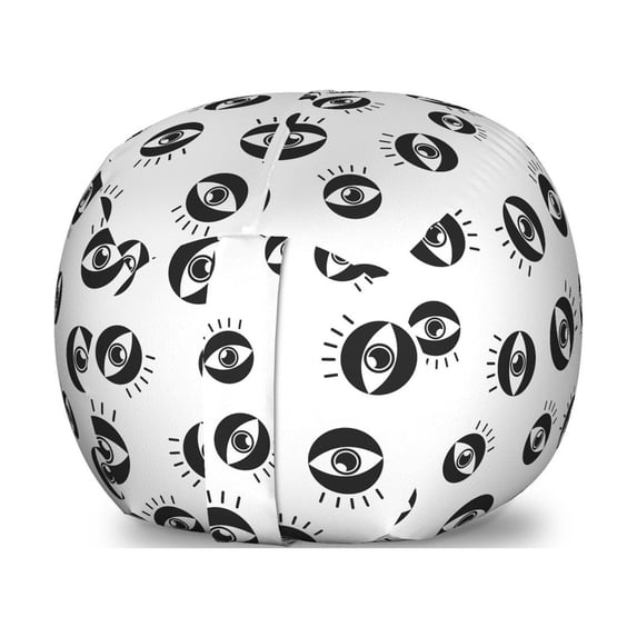 Modern Storage Toy Bag Chair, Print of Eye Drawings Symbolizing Vision Spectrum Hipster Urban Lifestyle, Stuffed Animal Organizer Washable Bag, Large Size, Charcoal Grey White, by Ambesonne
