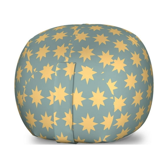 Modern Storage Toy Bag Chair, Starry Night Pattern in Conceptual Art Style with Retro Details Print, Stuffed Animal Organizer Washable Bag, Large Size, Apricot Mustard, by Ambesonne