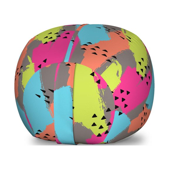 Modern Storage Toy Bag Chair, Vector Abstract Design Colorful Brush Strokes with Geometric Triangles Image Print, Stuffed Animal Organizer Washable Bag, Large Size, Multicolor, by Ambesonne