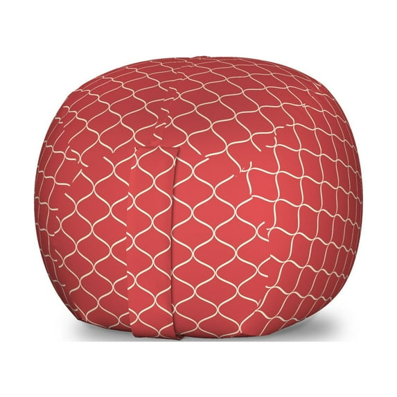 Modern Storage Toy Bag Chair, Vertical Wavy Lines Forming Elliptic Shapes Curvy Oval Modern Simple Pattern, Stuffed Animal Organizer Washable Bag, Small Size, Dark Coral Ivory, by Ambesonne