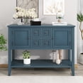 thumbnail image 1 of Modern Storage Vintage Console Table with 4 Drawers and 2 Cabinets, Wooden Buffet Sideboard Table with Open Bottom Shelf, Accent Side Table for Living Room, Kitchen, Entryway, Light Navy, 1 of 9
