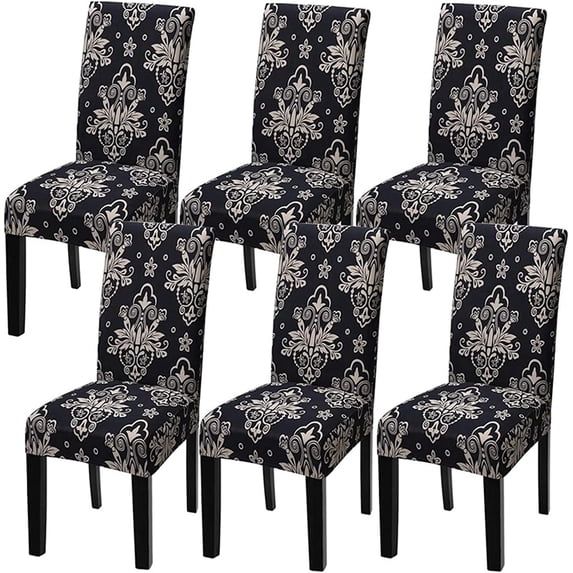 Modern Stretch Dining Chair Covers Removable Washable Spandex Slipcovers for High Chairs Kitchen, Dining Room, Hotel, Ceremony 2/4/6PCS Chair Protective Covers (Black world, SET of 6)