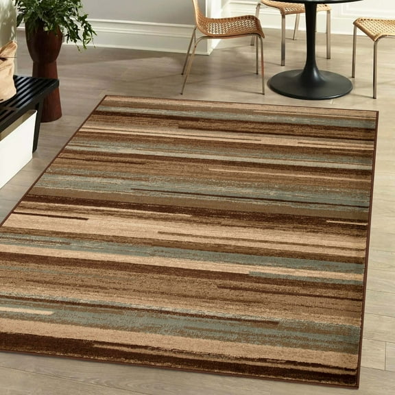 Modern Stripe Abstract Indoor Area Rug, 7' x 9', Taupe