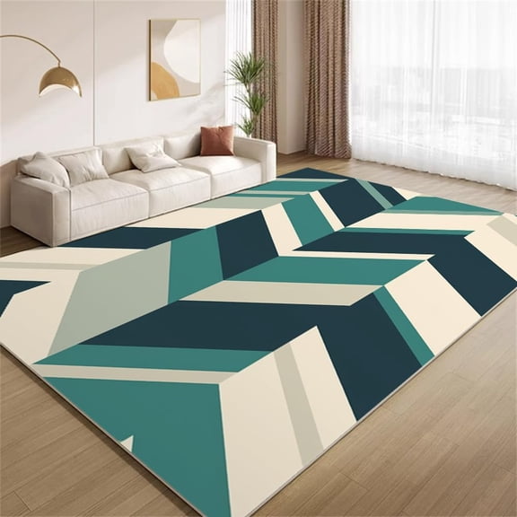Modern Stripe Area Rugs, Blue Green Geometric Design Carpet, Washable Non Slip Low Pile Soft Rug for Living Room Bedroom Office Decor Mat 2ftx3ft
